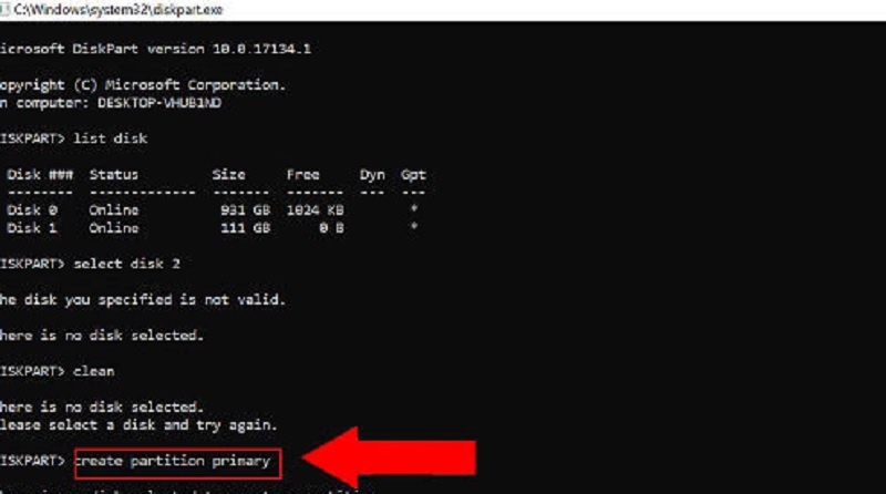 G&otilde; create partition primary
